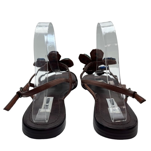 STEVE MADDEN ANGELYNA Brown Bling Chunky Rhinestones Flower Sandals Shoes sz 8 - Picture 2 of 16